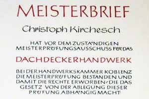 Meisterbrief Christoph Kirchesch, Dachdecker
